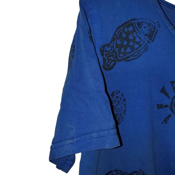 VTG Viva City T-Shirt Dress Women's M Blue Painted Fish Shell Sun Beach Coastal - Picture 2 of 6
